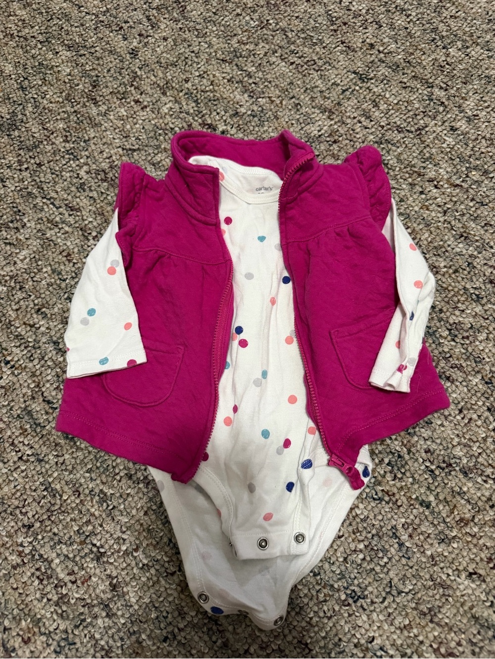 Fuchsia Pink Baby Vest with Polka Dot Bodysuit